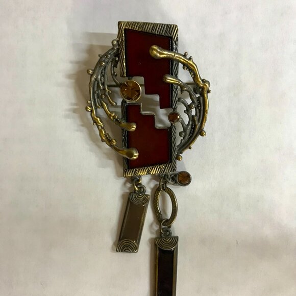 Costume Fashion Jewelry Metal Brooch Pin Pendant Art Deco Inspired OOAK Preowned - Picture 3 of 7